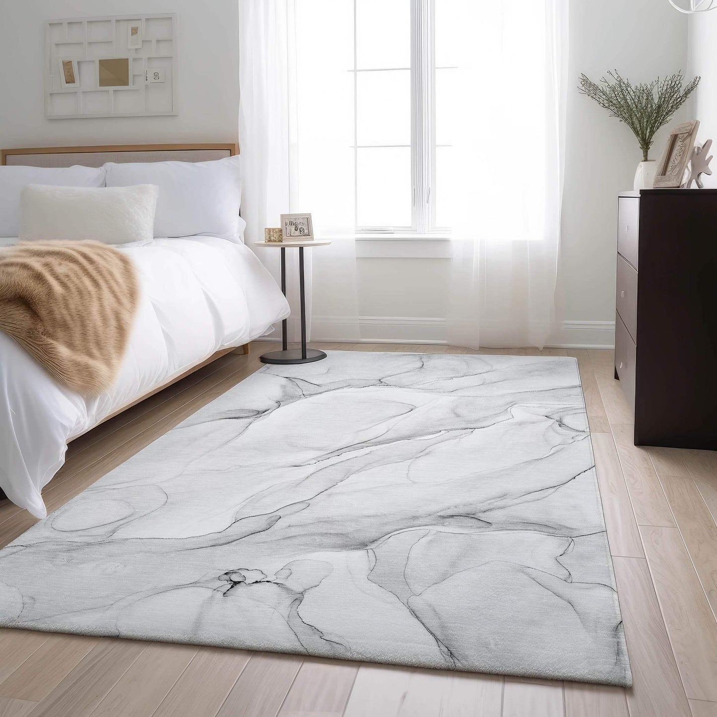 3' X 5' Gray And Ivory Abstract Washable Area Rug With UV Protection - HomeRoots - Flyclothing LLC