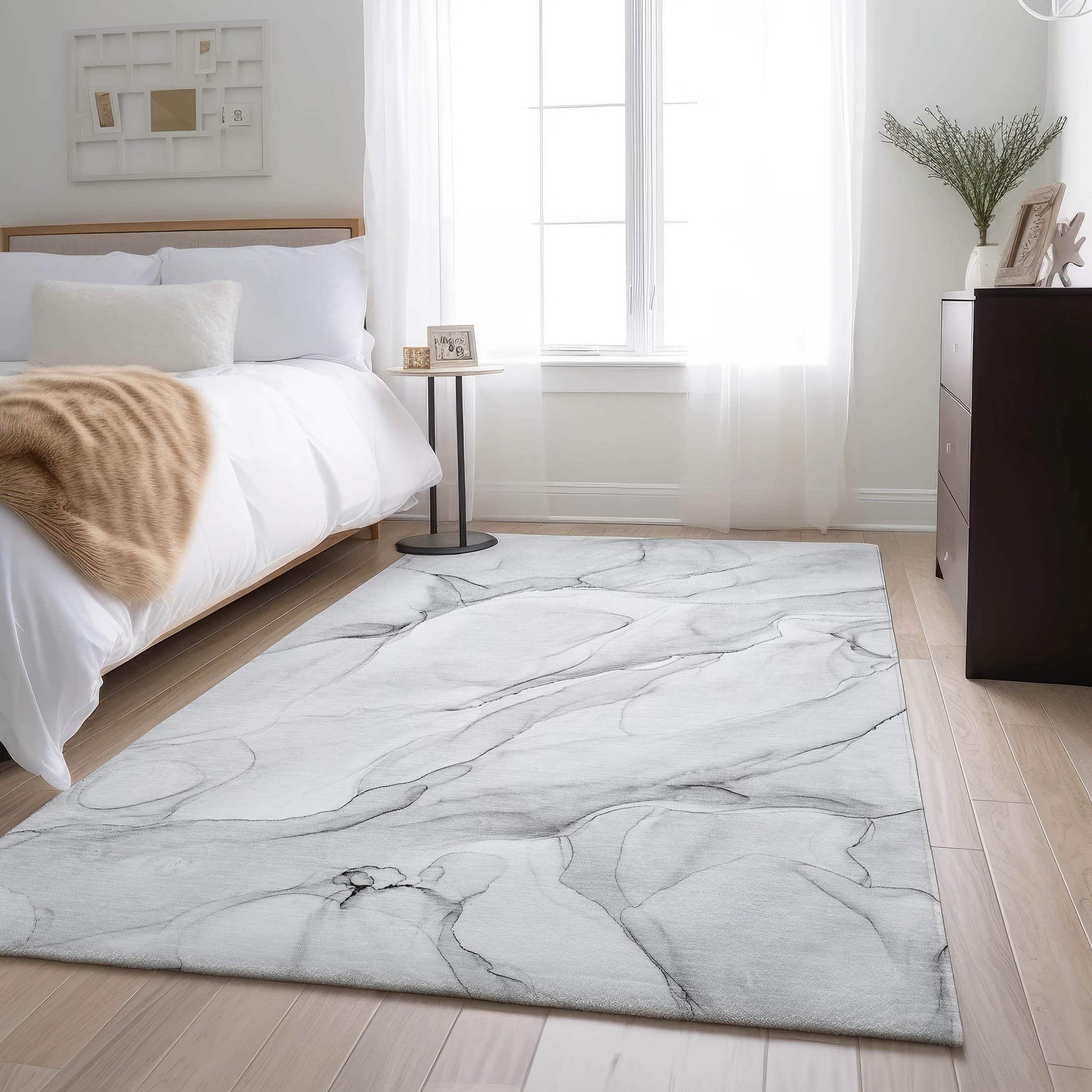 3' X 5' Gray And Ivory Abstract Washable Area Rug With UV Protection - HomeRoots - Flyclothing LLC