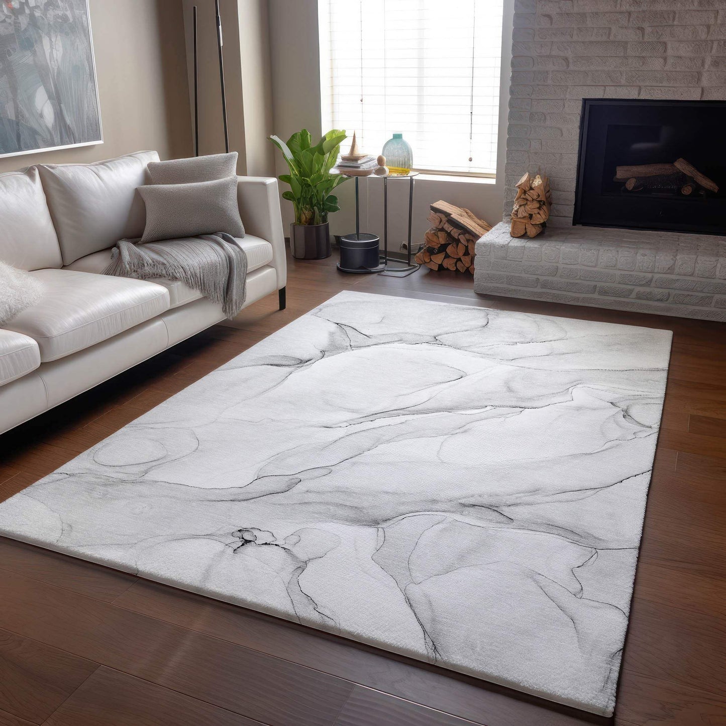 3' X 5' Gray And Ivory Abstract Washable Area Rug With UV Protection - HomeRoots - Flyclothing LLC