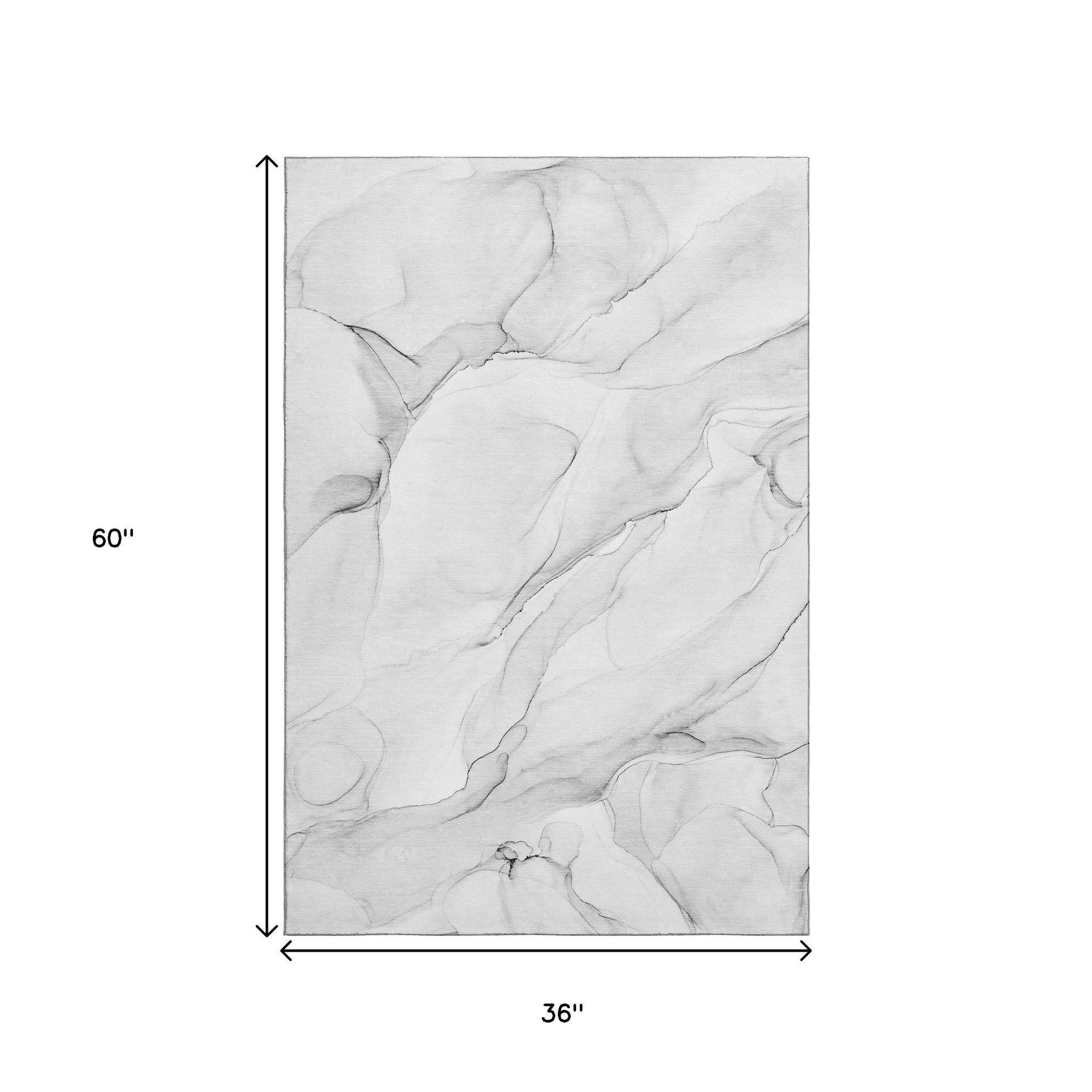 3' X 5' Gray And Ivory Abstract Washable Area Rug With UV Protection - HomeRoots - Flyclothing LLC