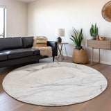 8' Gray And Ivory Abstract Washable Round Rug With UV Protection - HomeRoots - Flyclothing LLC