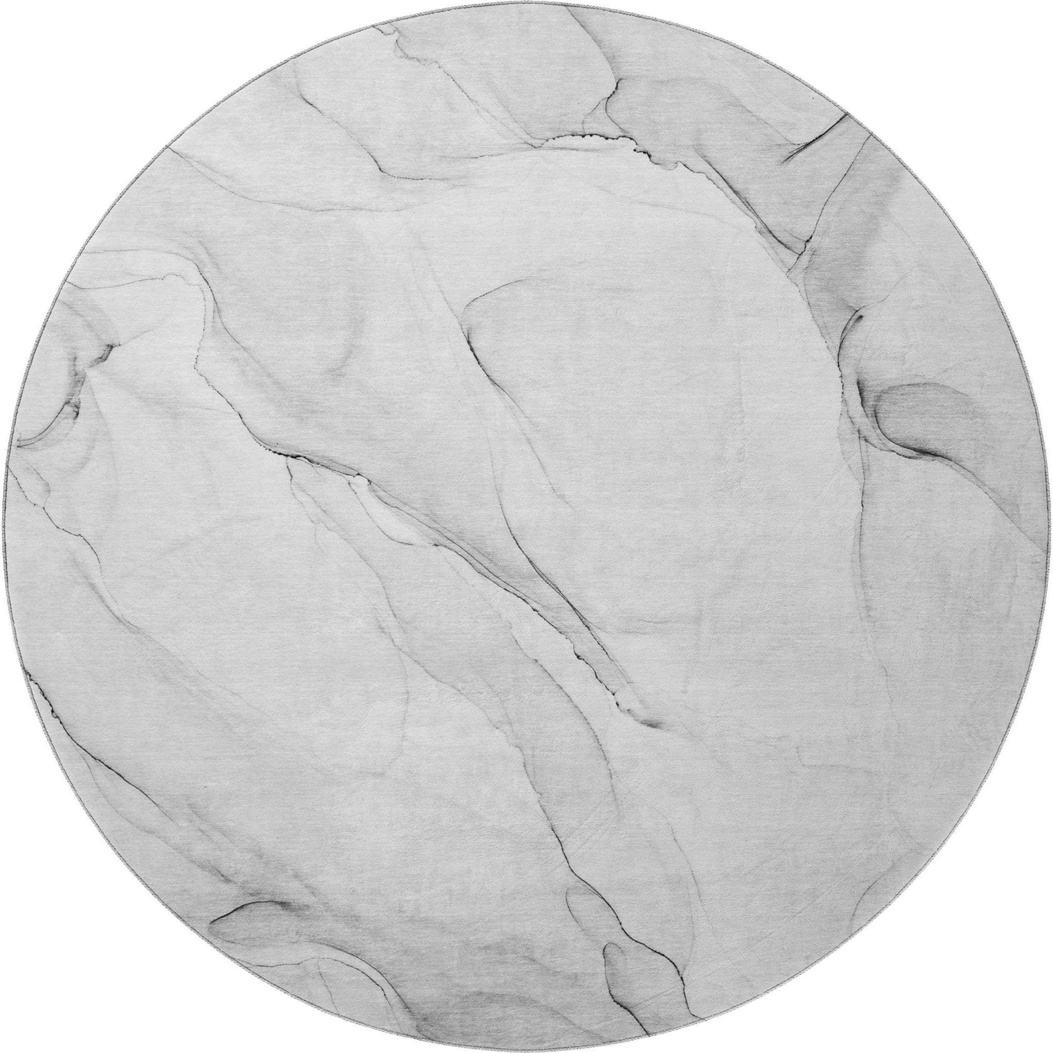 8' Gray And Ivory Abstract Washable Round Rug With UV Protection - HomeRoots - Flyclothing LLC