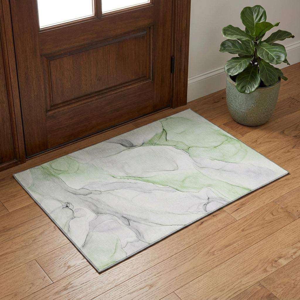3' X 5' Green And Ivory Abstract Washable Area Rug With UV Protection - HomeRoots - Flyclothing LLC
