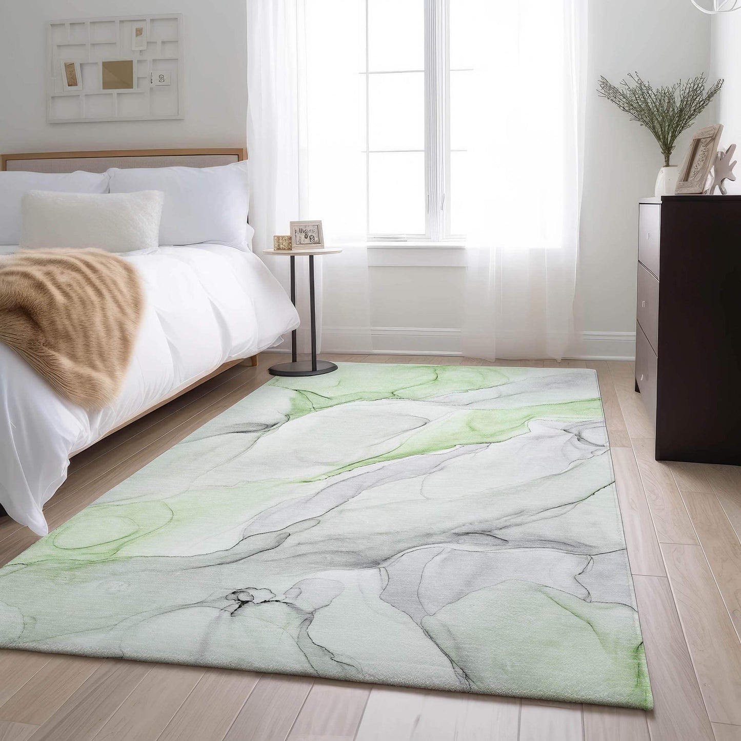3' X 5' Green And Ivory Abstract Washable Area Rug With UV Protection - HomeRoots - Flyclothing LLC