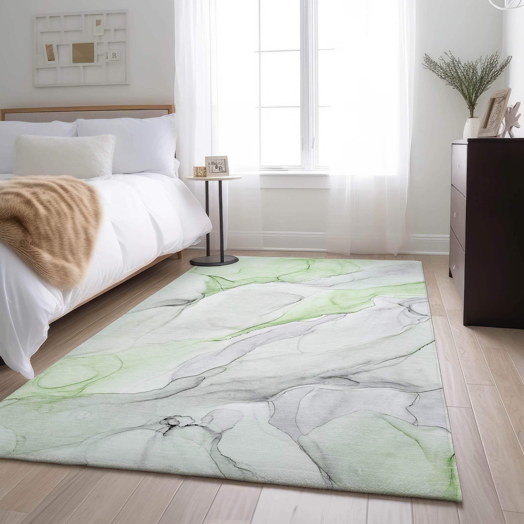 3' X 5' Green And Ivory Abstract Washable Area Rug With UV Protection - HomeRoots - Flyclothing LLC