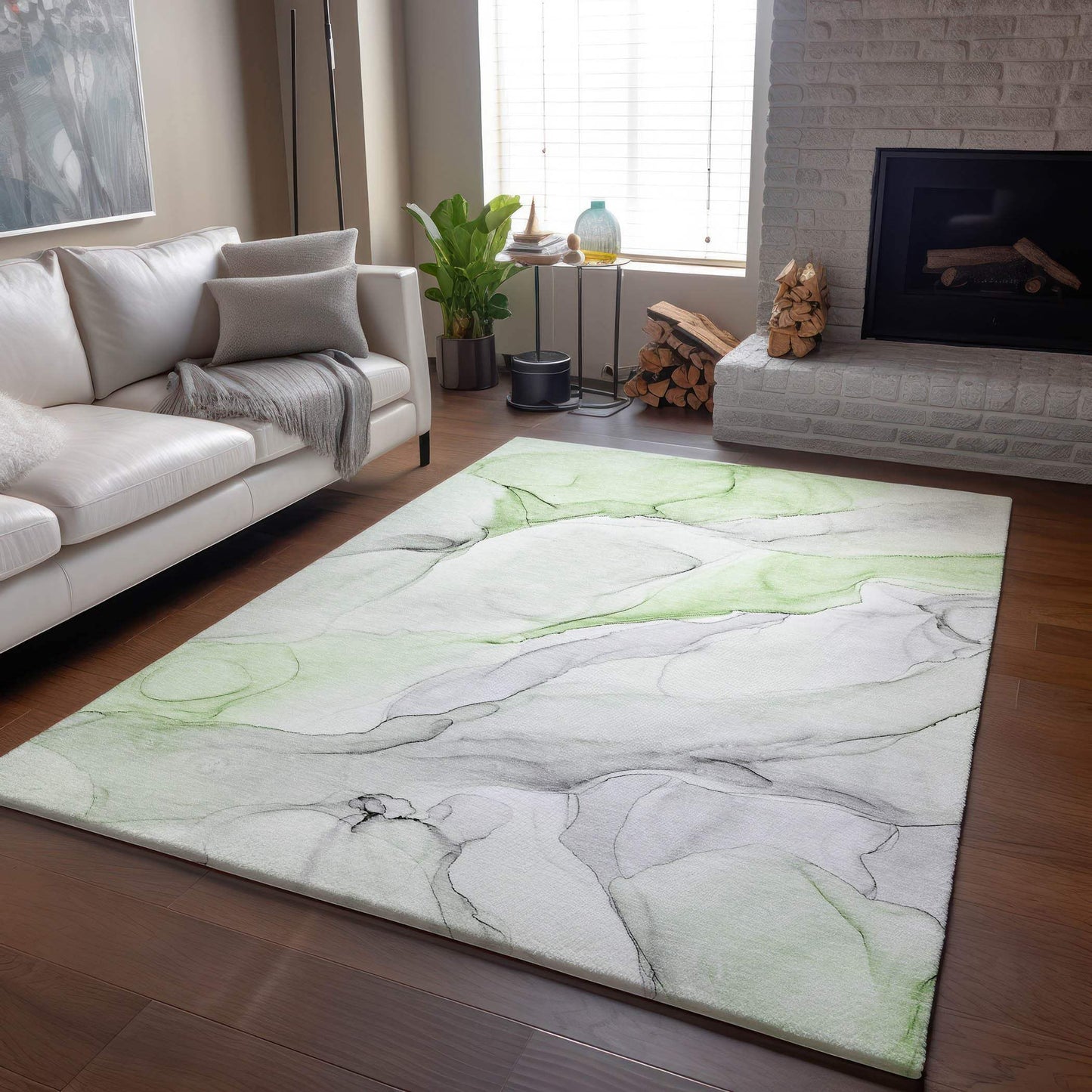 3' X 5' Green And Ivory Abstract Washable Area Rug With UV Protection - HomeRoots - Flyclothing LLC