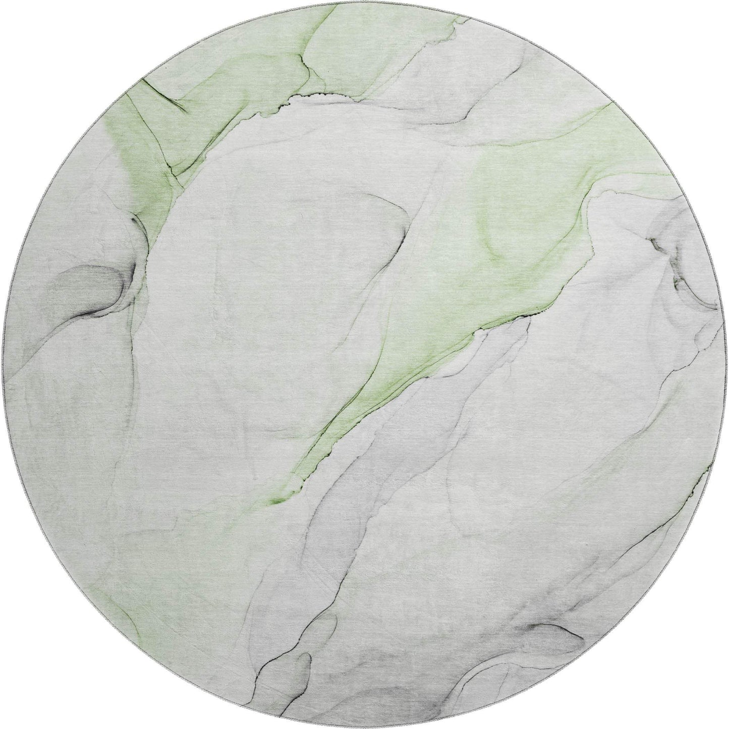 8' Green And Ivory Abstract Washable Round Rug With UV Protection - HomeRoots - Flyclothing LLC