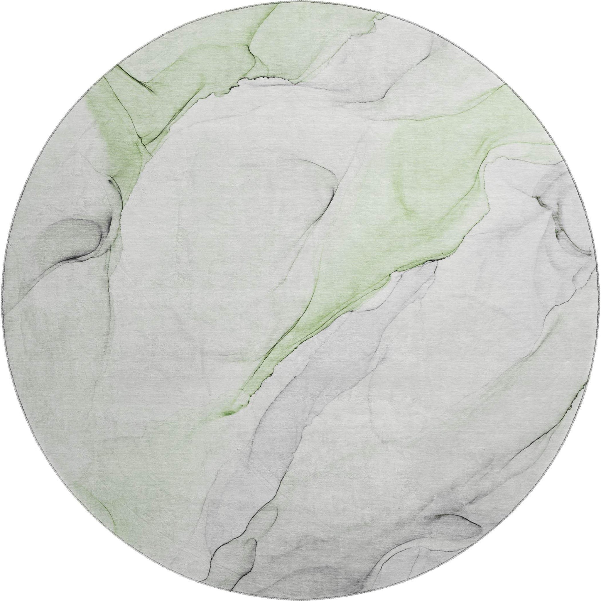 8' Green And Ivory Abstract Washable Round Rug With UV Protection - HomeRoots - Flyclothing LLC