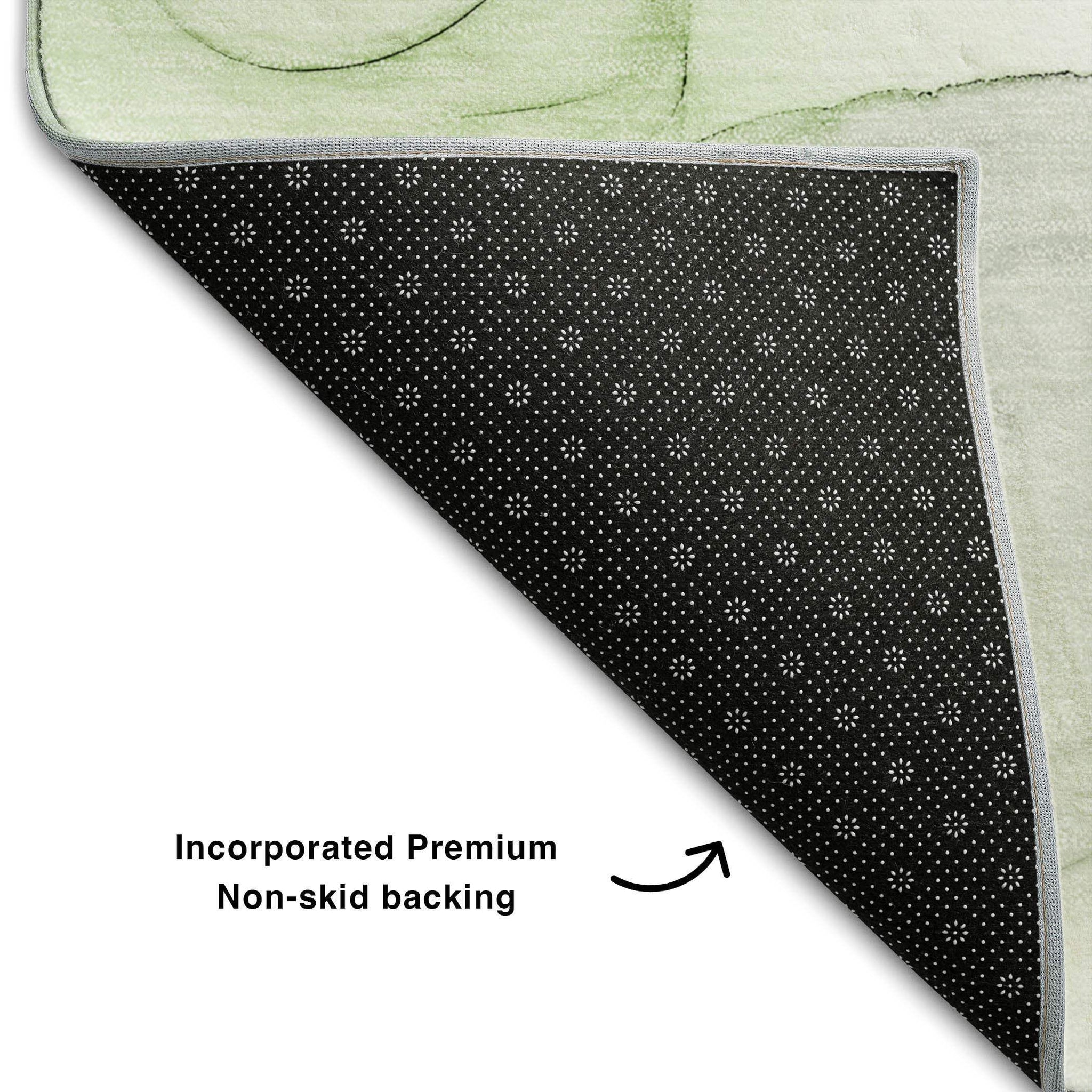 8' Green And Ivory Abstract Washable Round Rug With UV Protection - HomeRoots - Flyclothing LLC