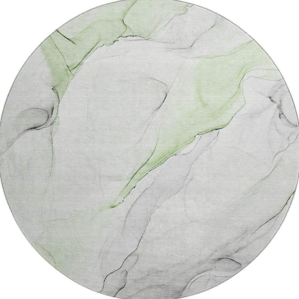8' Green And Ivory Abstract Washable Round Rug With UV Protection - HomeRoots - Flyclothing LLC