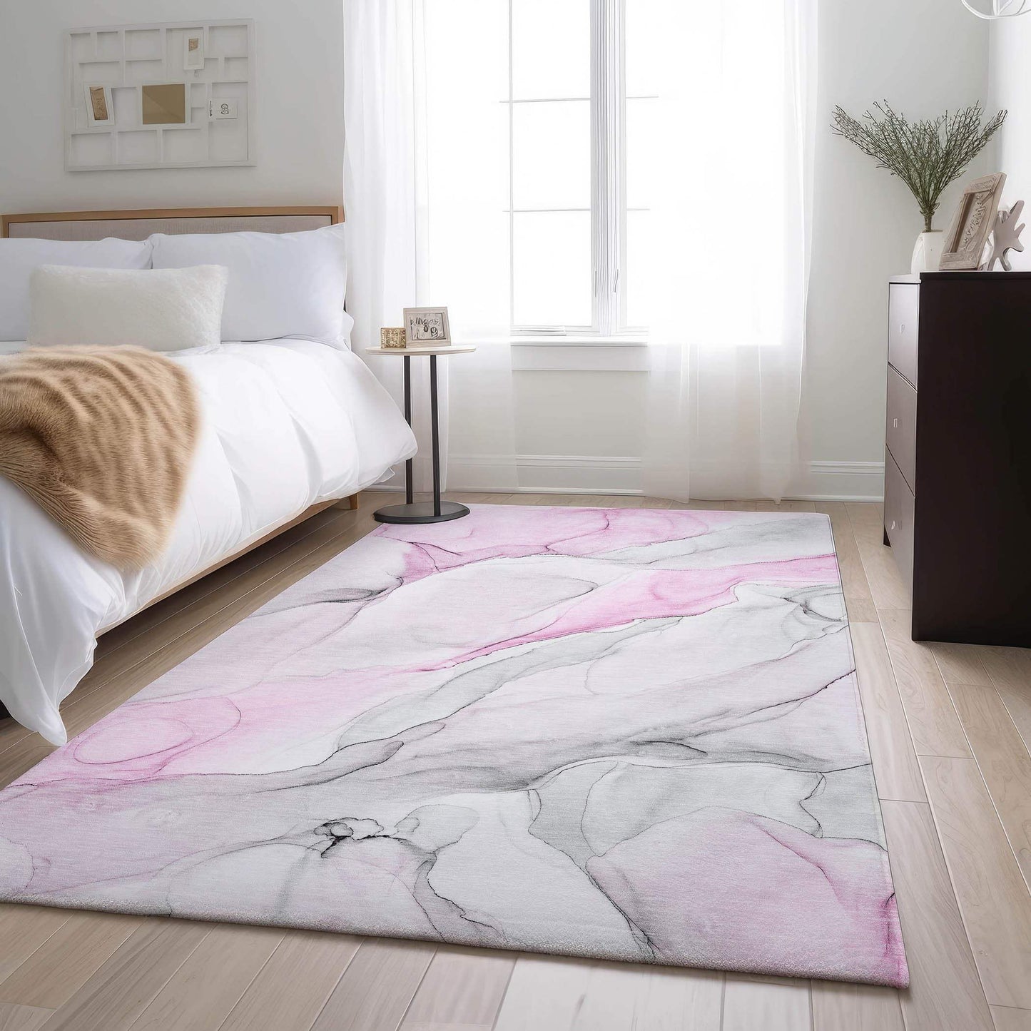 3' X 5' Pink And Ivory Abstract Washable Area Rug With UV Protection - HomeRoots - Flyclothing LLC