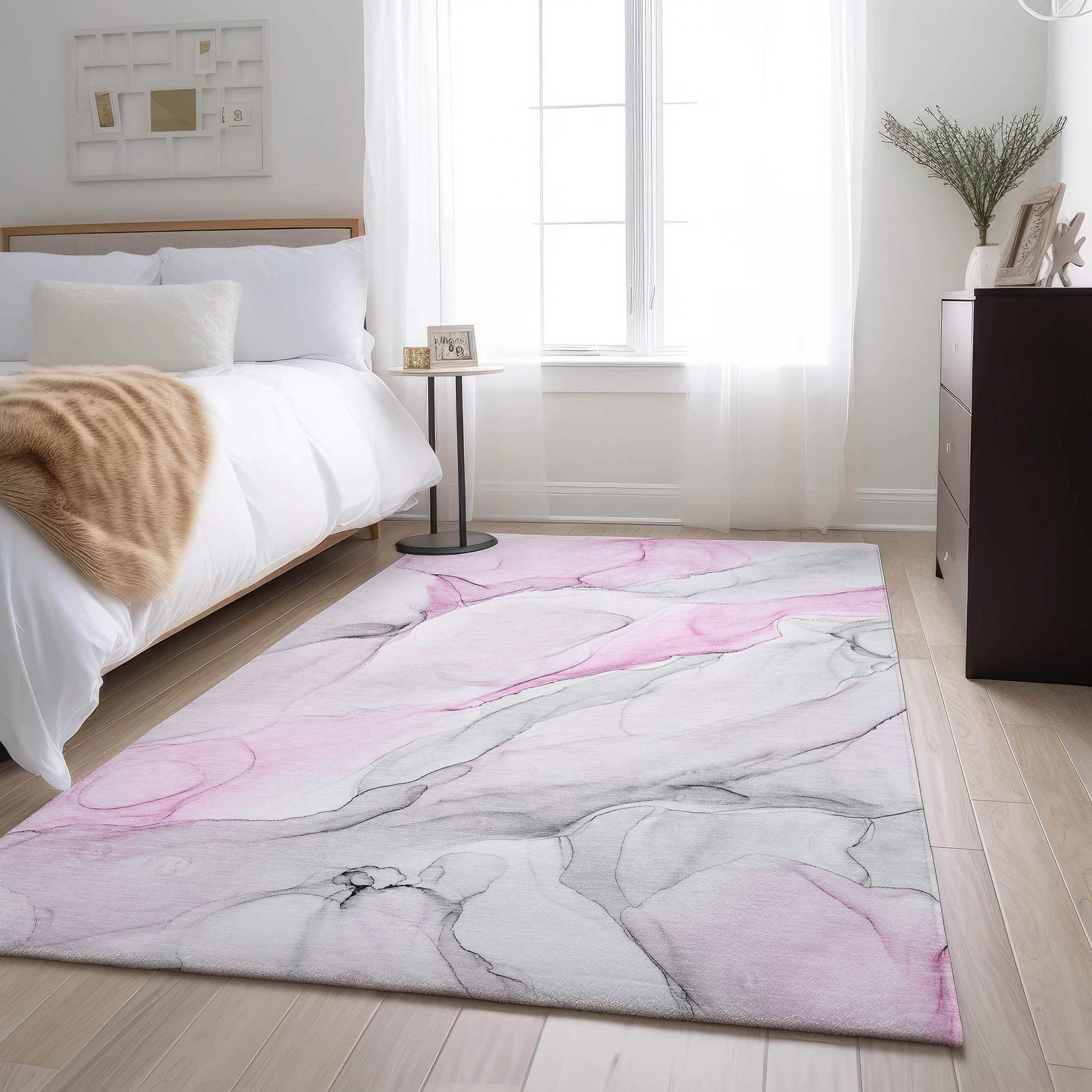 3' X 5' Pink And Ivory Abstract Washable Area Rug With UV Protection - HomeRoots - Flyclothing LLC