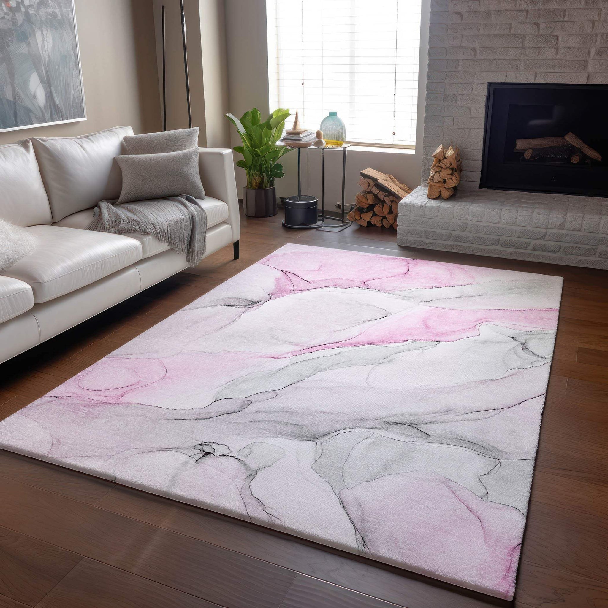 3' X 5' Pink And Ivory Abstract Washable Area Rug With UV Protection - HomeRoots - Flyclothing LLC