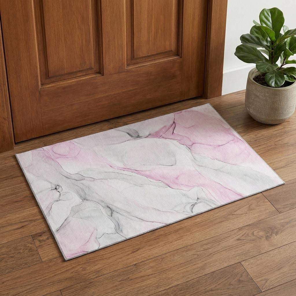 3' X 5' Pink And Ivory Abstract Washable Area Rug With UV Protection - HomeRoots - Flyclothing LLC