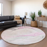 8' Pink And Ivory Abstract Washable Round Rug With UV Protection - HomeRoots - Flyclothing LLC