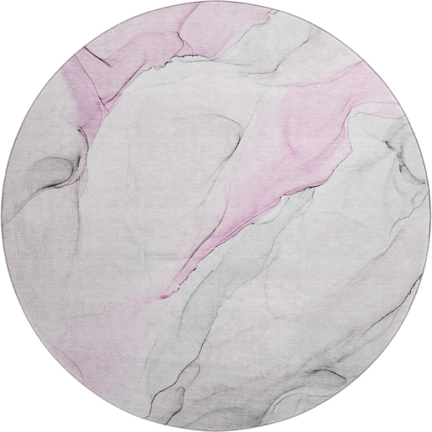 8' Pink And Ivory Abstract Washable Round Rug With UV Protection - HomeRoots - Flyclothing LLC