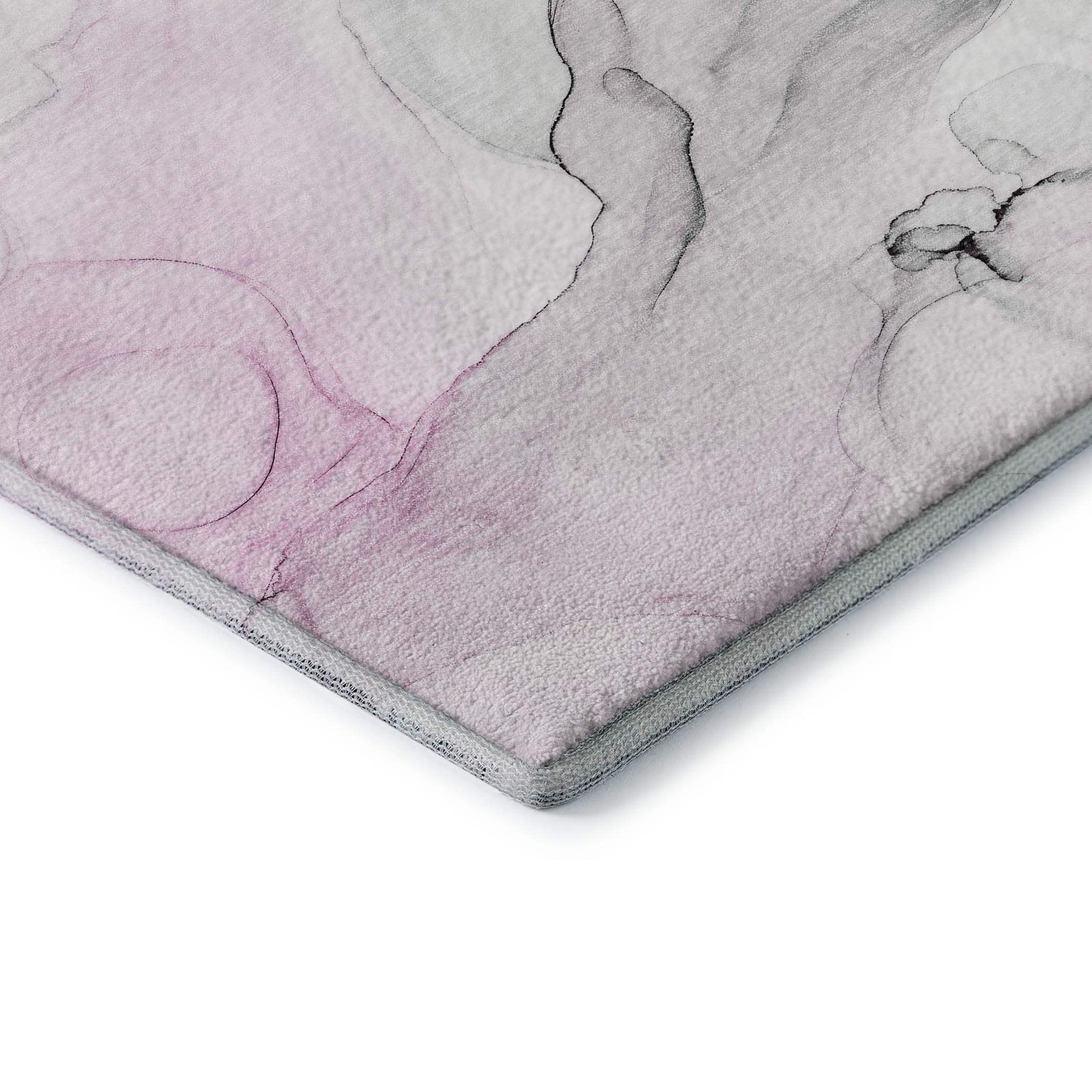 8' Pink And Ivory Abstract Washable Round Rug With UV Protection - HomeRoots - Flyclothing LLC