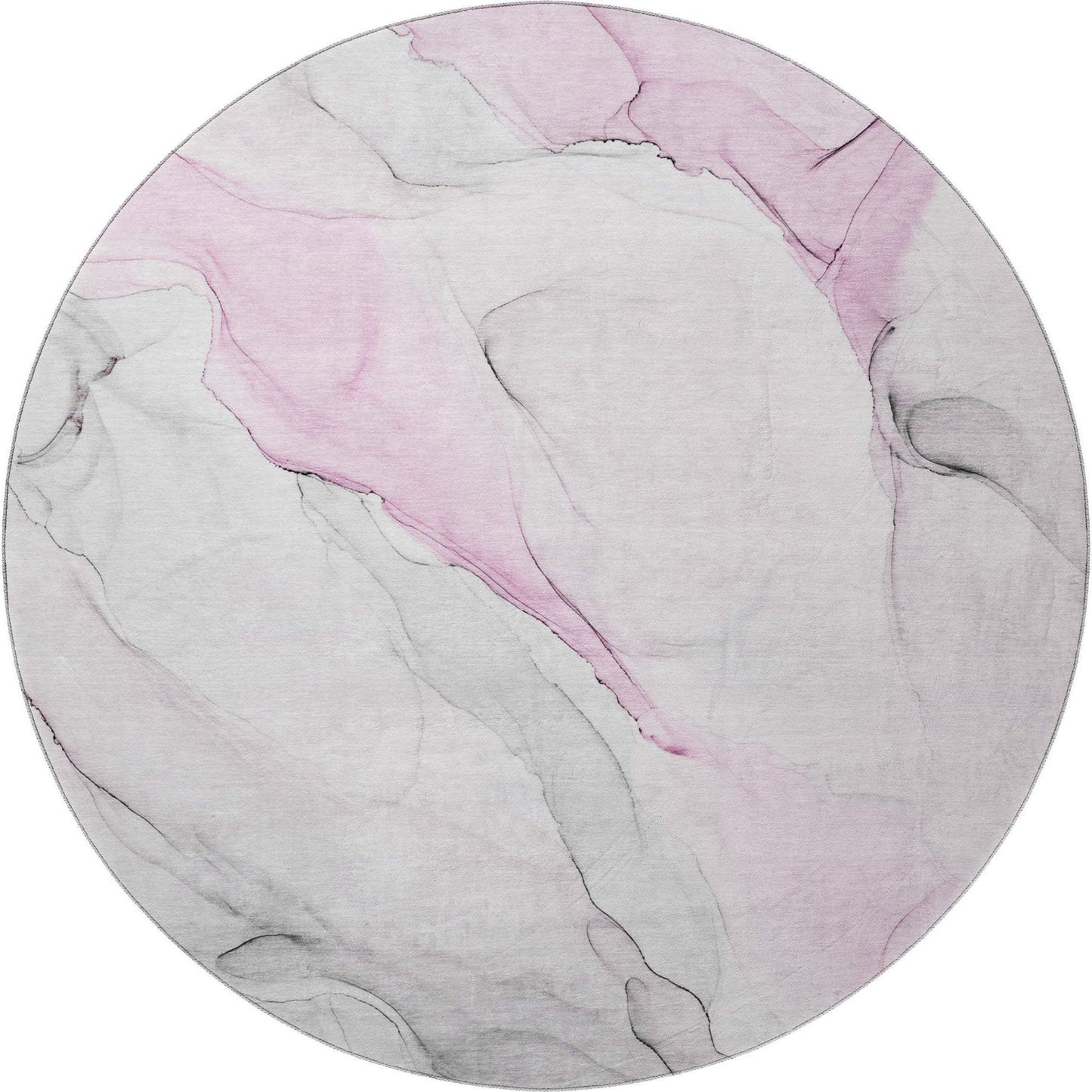 8' Pink And Ivory Abstract Washable Round Rug With UV Protection - HomeRoots - Flyclothing LLC