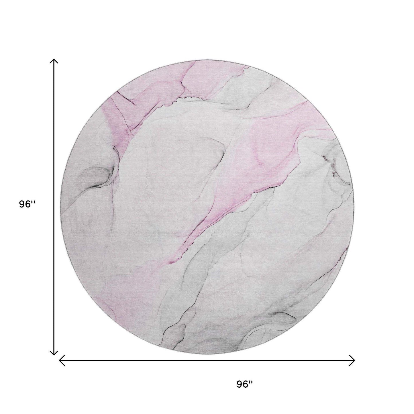 8' Pink And Ivory Abstract Washable Round Rug With UV Protection - HomeRoots - Flyclothing LLC