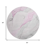 8' Pink And Ivory Abstract Washable Round Rug With UV Protection - HomeRoots - Flyclothing LLC
