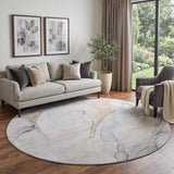 8' Ivory And Beige Abstract Washable Round Rug With UV Protection - HomeRoots - Flyclothing LLC