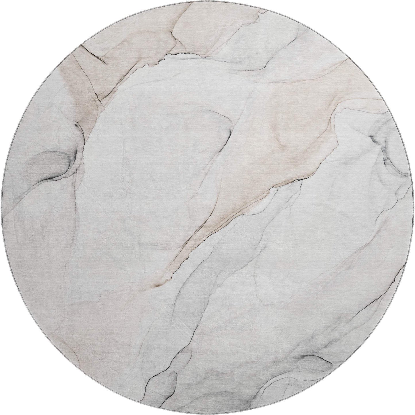8' Ivory And Beige Abstract Washable Round Rug With UV Protection - HomeRoots - Flyclothing LLC