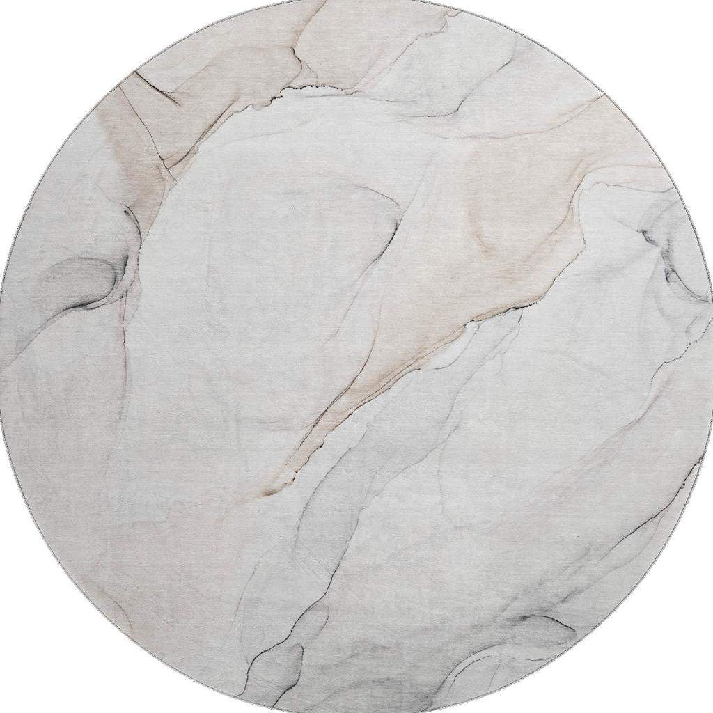 8' Ivory And Beige Abstract Washable Round Rug With UV Protection - HomeRoots - Flyclothing LLC