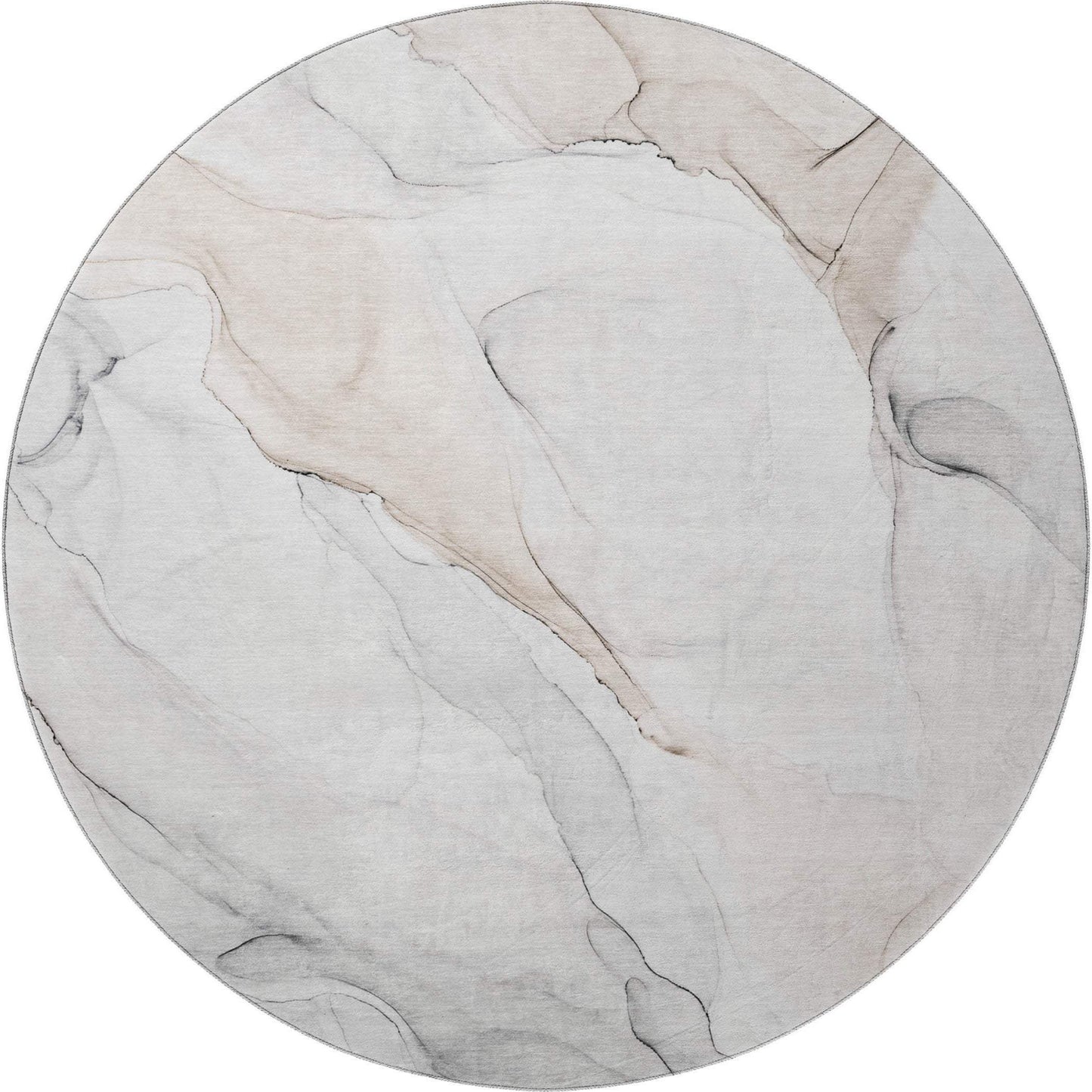 8' Ivory And Beige Abstract Washable Round Rug With UV Protection - HomeRoots - Flyclothing LLC