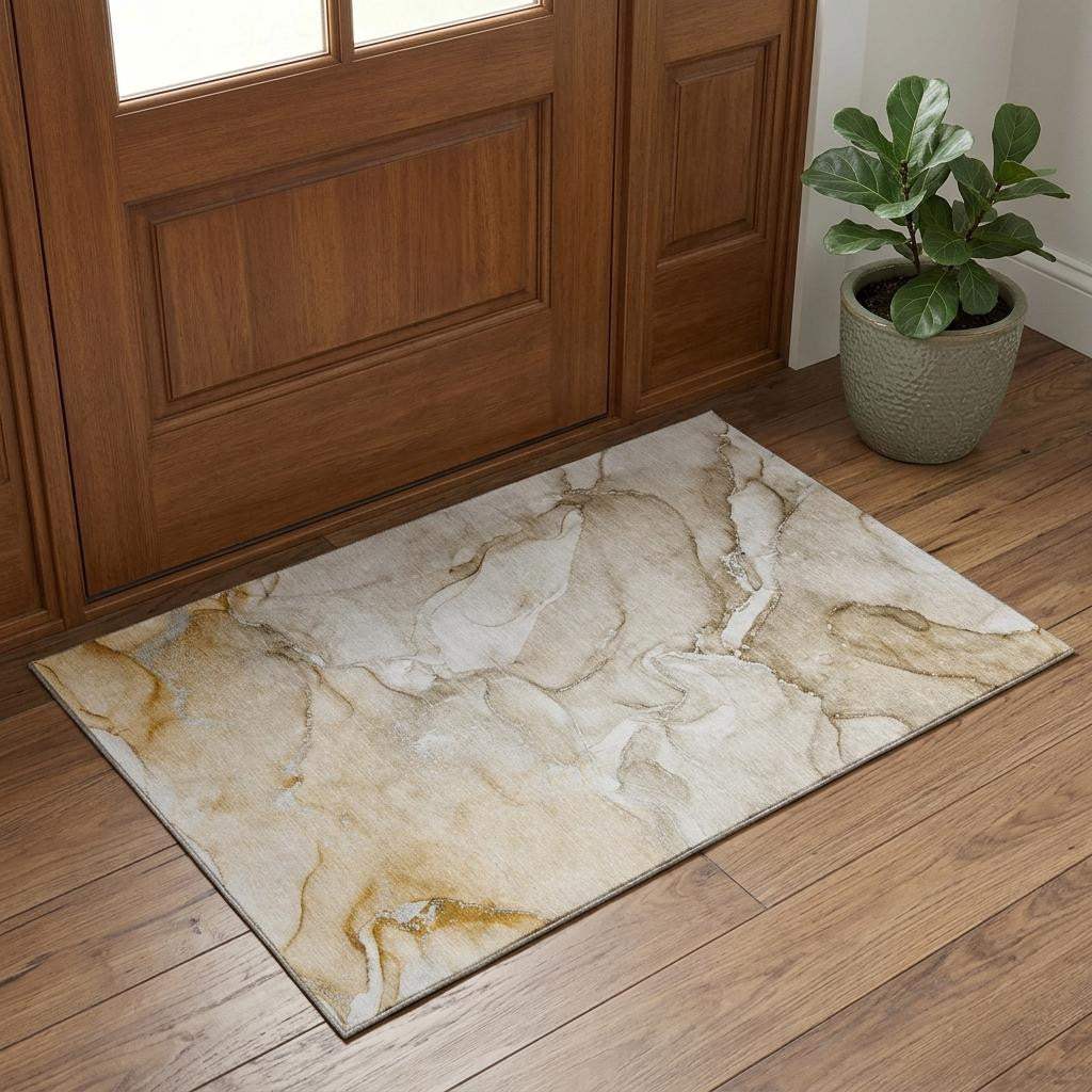 3' X 5' Brown And Ivory Abstract Washable Area Rug With UV Protection - HomeRoots - Flyclothing LLC