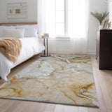 3' X 5' Brown And Ivory Abstract Washable Area Rug With UV Protection - HomeRoots - Flyclothing LLC