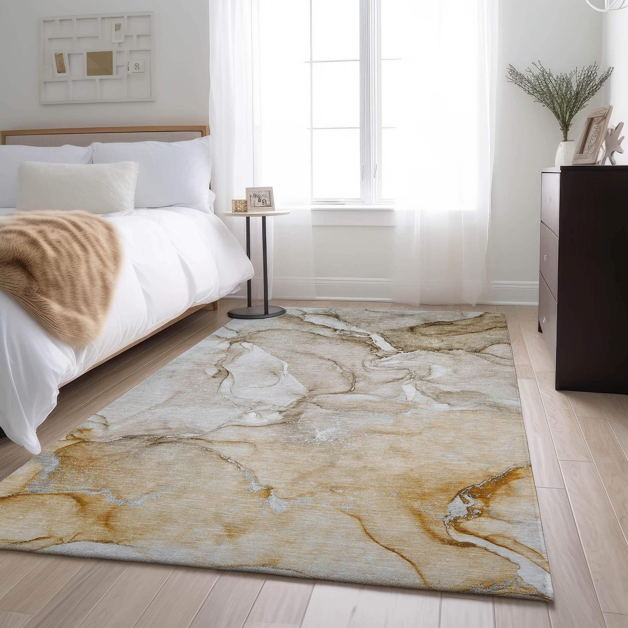 3' X 5' Brown And Ivory Abstract Washable Area Rug With UV Protection - HomeRoots - Flyclothing LLC