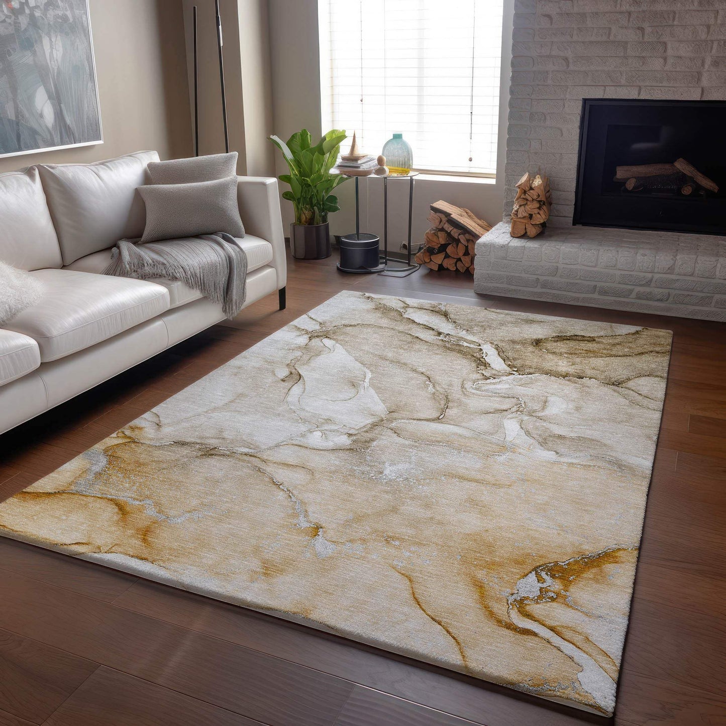 3' X 5' Brown And Ivory Abstract Washable Area Rug With UV Protection - HomeRoots - Flyclothing LLC