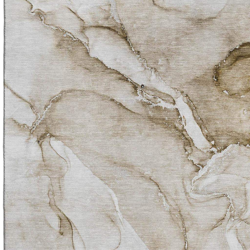 3' X 5' Brown And Ivory Abstract Washable Area Rug With UV Protection - HomeRoots - Flyclothing LLC