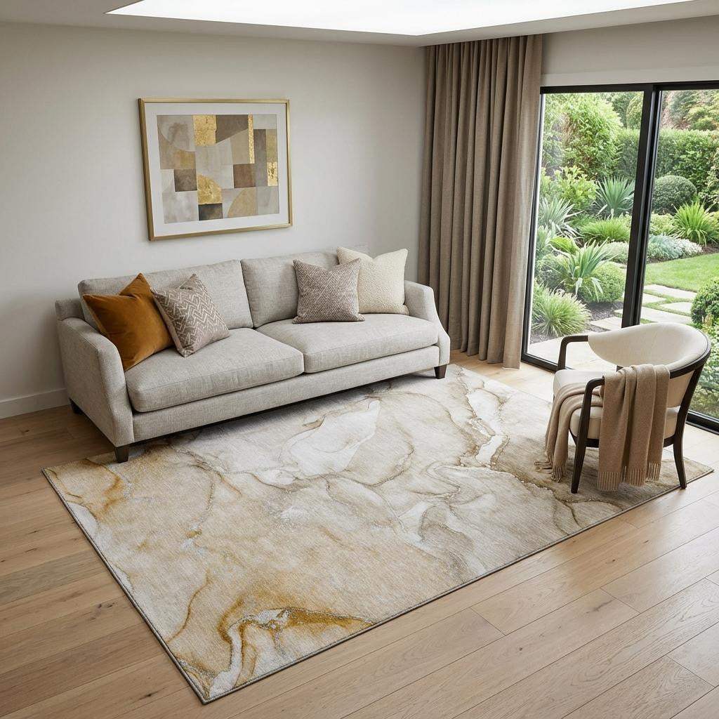 5' X 8' Brown And Ivory Abstract Washable Area Rug With UV Protection - HomeRoots - Flyclothing LLC