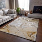 5' X 8' Brown And Ivory Abstract Washable Area Rug With UV Protection - HomeRoots - Flyclothing LLC