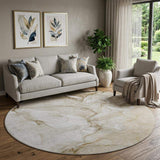 8' Brown And Ivory Abstract Washable Round Rug With UV Protection - HomeRoots - Flyclothing LLC