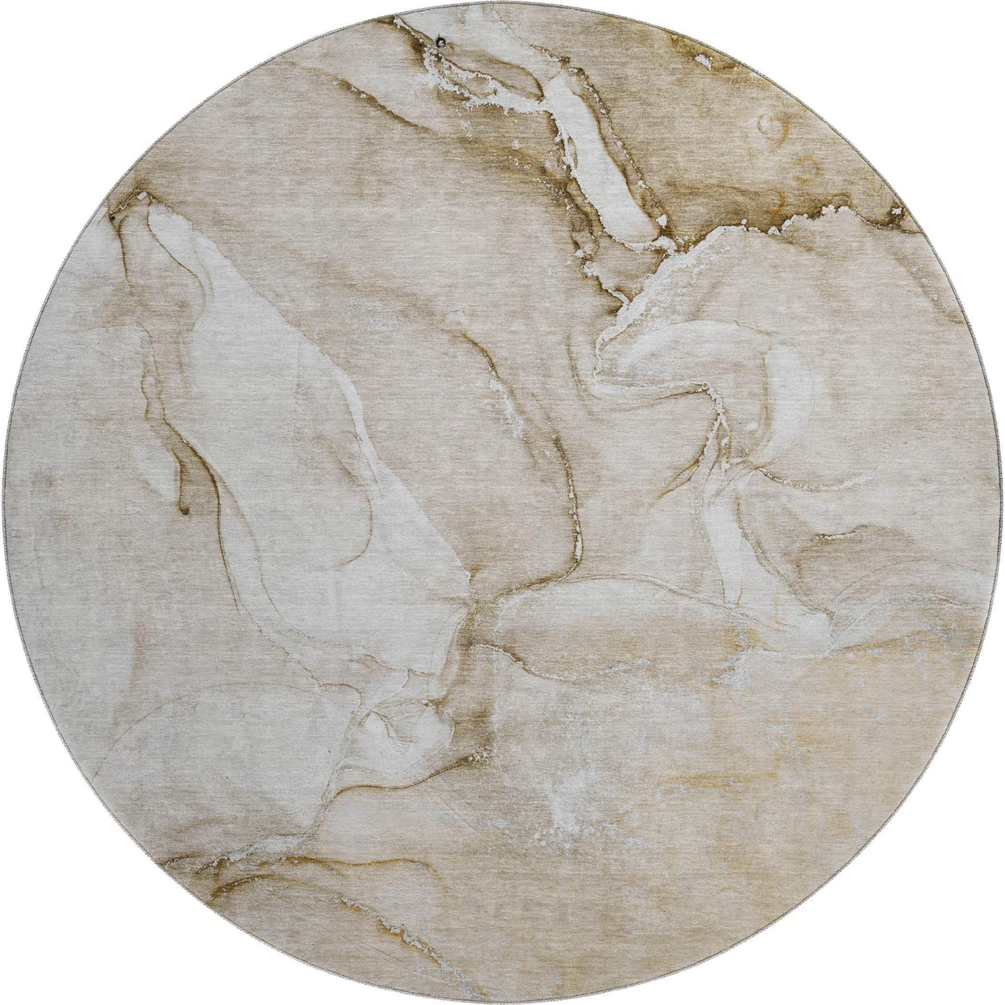 8' Brown And Ivory Abstract Washable Round Rug With UV Protection - HomeRoots - Flyclothing LLC