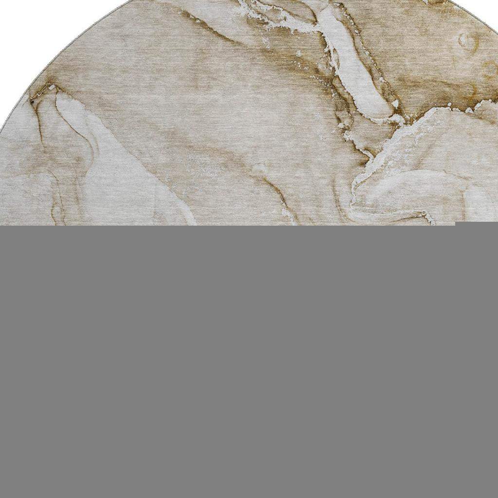 8' Brown And Ivory Abstract Washable Round Rug With UV Protection - HomeRoots - Flyclothing LLC