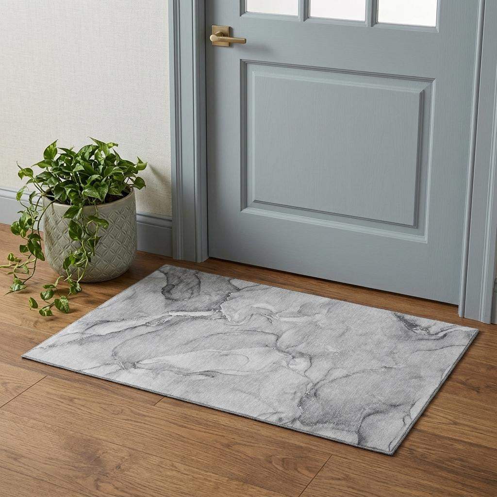 3' X 5' Gray And Ivory Abstract Washable Area Rug With UV Protection - HomeRoots - Flyclothing LLC