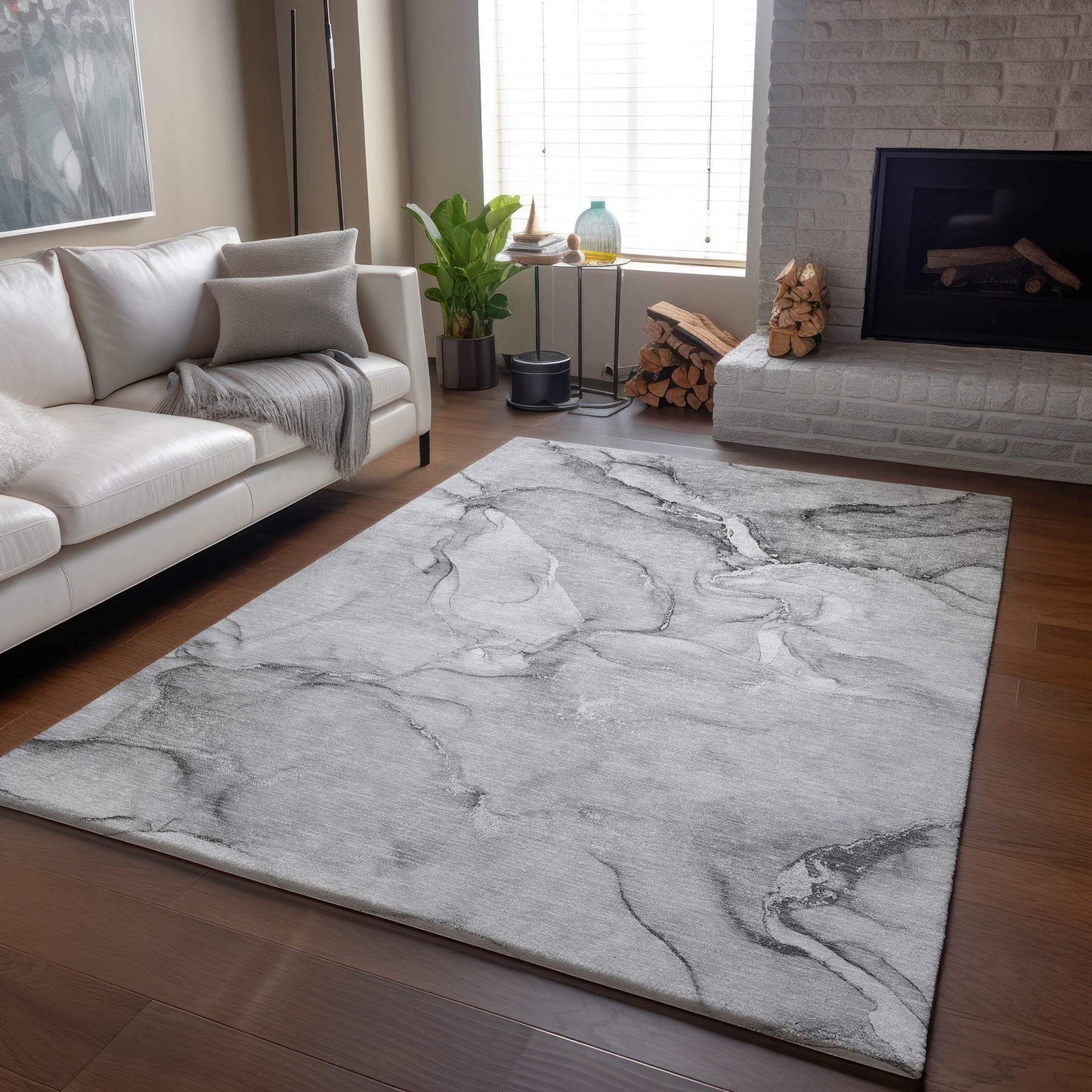3' X 5' Gray And Ivory Abstract Washable Area Rug With UV Protection - HomeRoots - Flyclothing LLC