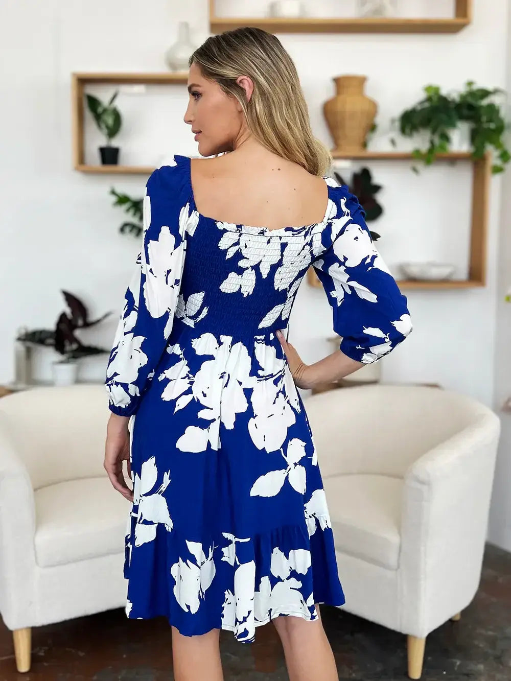 Double Take Full Size Floral Ruffle Hem Smocked Dress with Pockets - Trendsi - Flyclothing LLC