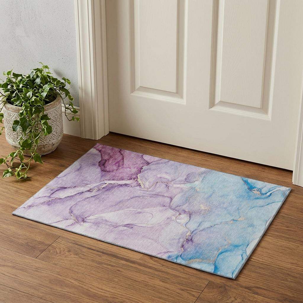 3' X 5' Purple Blue And Ivory Abstract Washable Area Rug With UV Protection - HomeRoots - Flyclothing LLC