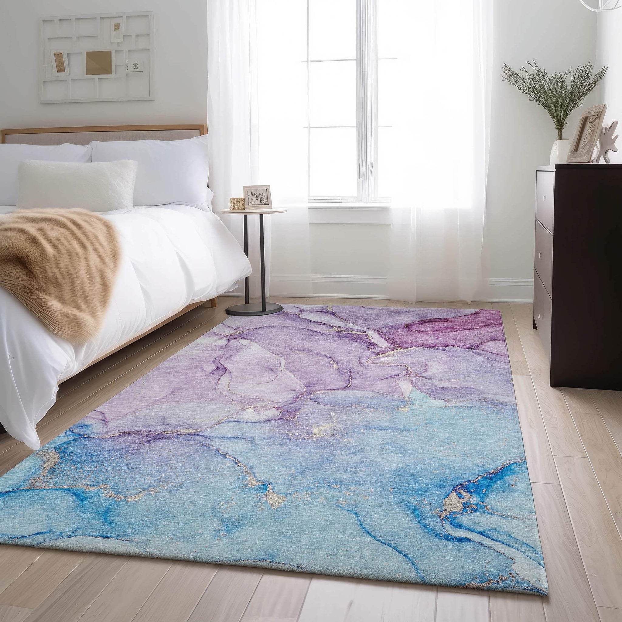 3' X 5' Purple Blue And Ivory Abstract Washable Area Rug With UV Protection - HomeRoots - Flyclothing LLC