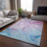3' X 5' Purple Blue And Ivory Abstract Washable Area Rug With UV Protection - HomeRoots - Flyclothing LLC