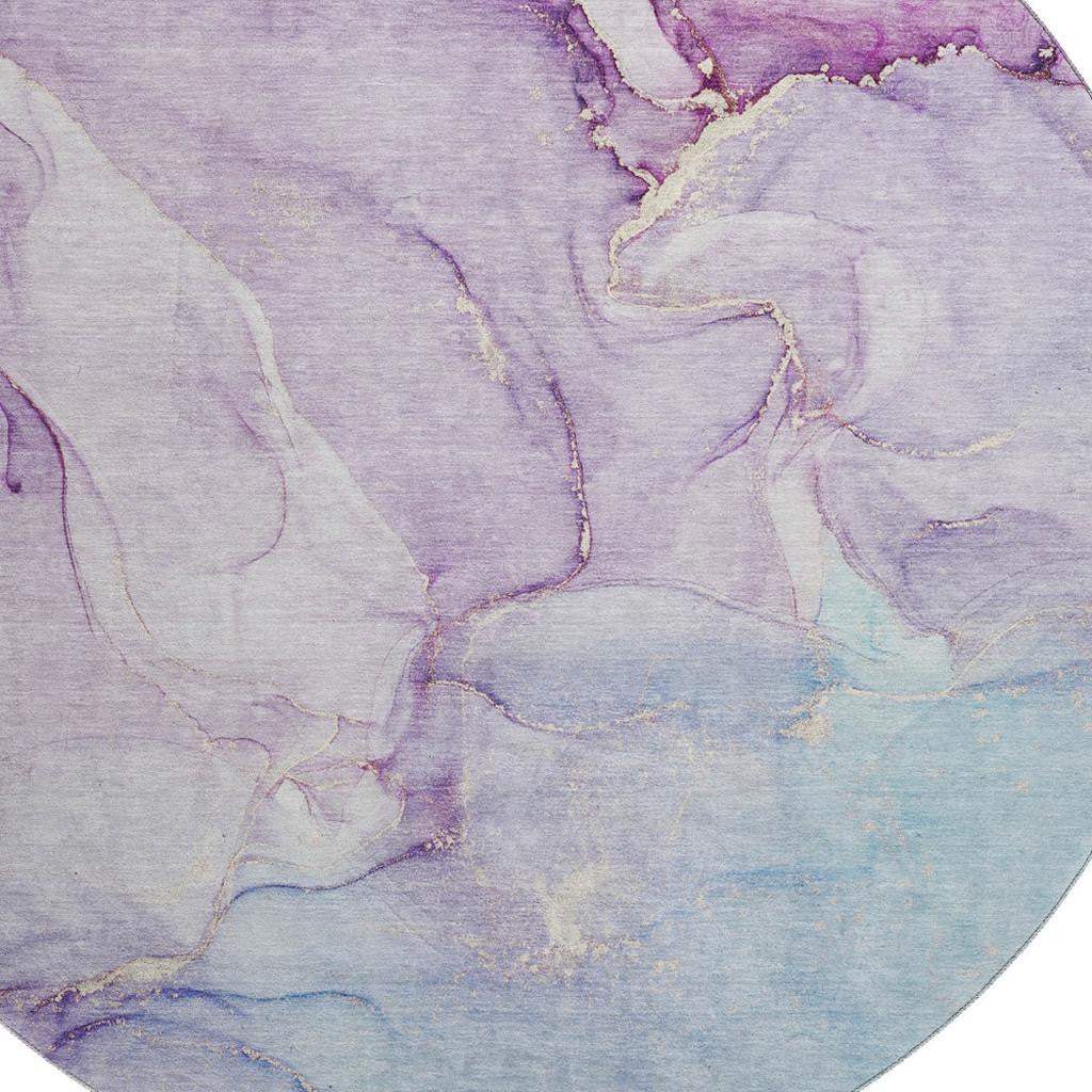 8' Purple Blue And Ivory Abstract Washable Round Rug With UV Protection - HomeRoots - Flyclothing LLC