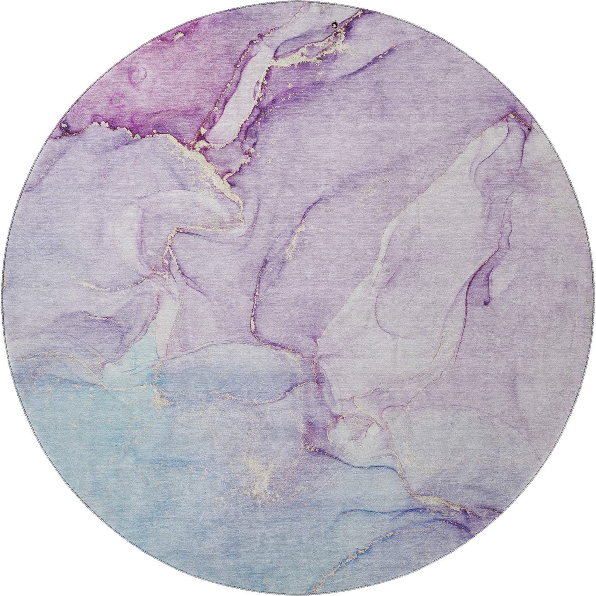 8' Purple Blue And Ivory Abstract Washable Round Rug With UV Protection - HomeRoots - Flyclothing LLC