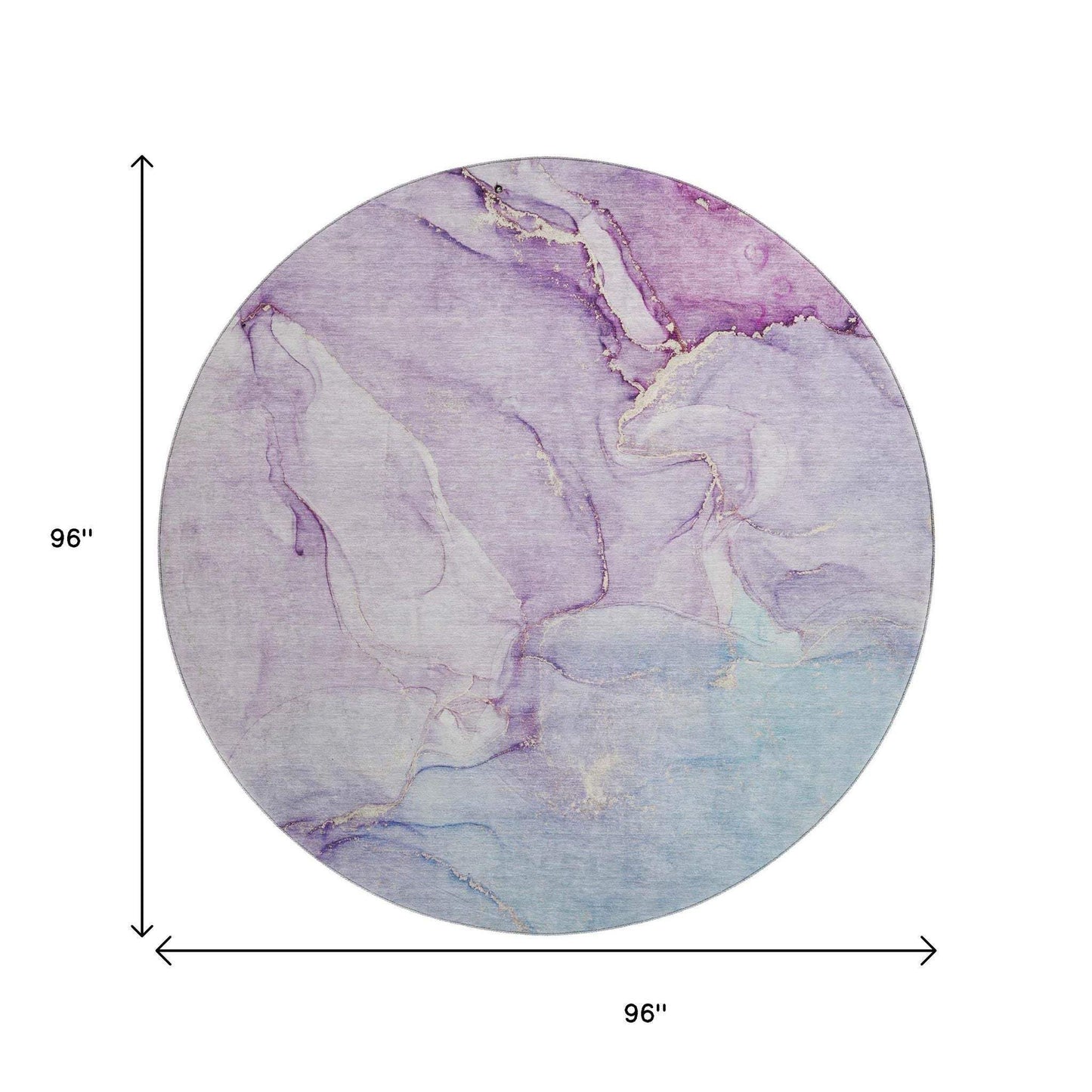 8' Purple Blue And Ivory Abstract Washable Round Rug With UV Protection - HomeRoots - Flyclothing LLC