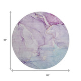 8' Purple Blue And Ivory Abstract Washable Round Rug With UV Protection - HomeRoots - Flyclothing LLC