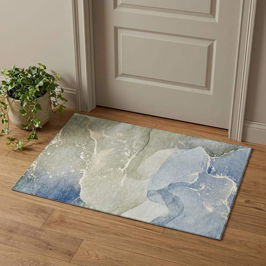 3' X 5' Blue Gray And Ivory Abstract Washable Area Rug With UV Protection - HomeRoots - Flyclothing LLC