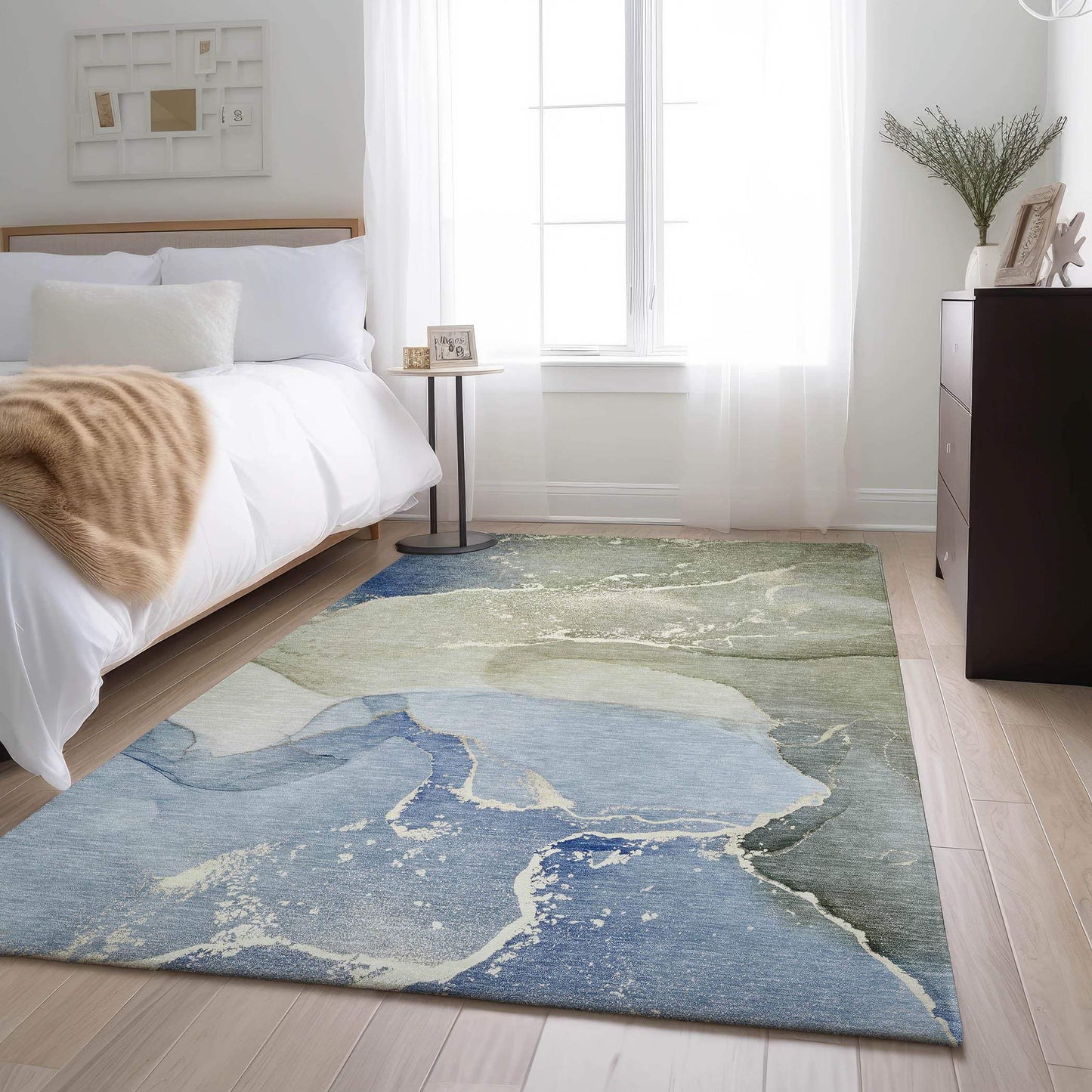 5' X 8' Blue Gray And Ivory Abstract Washable Area Rug With UV Protection - HomeRoots - Flyclothing LLC